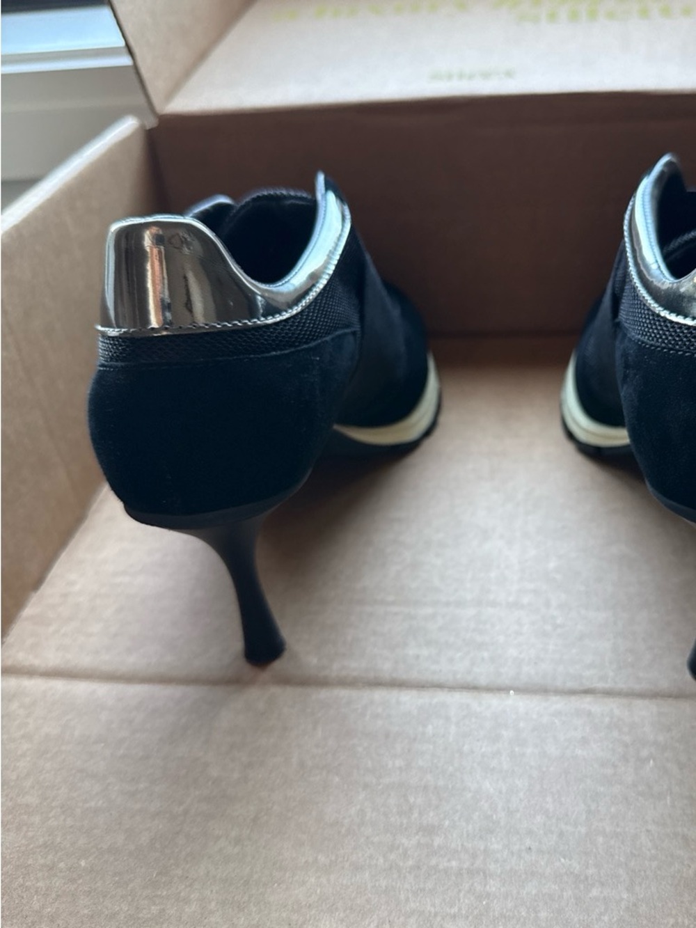 Sneex Black Suede High Heel Pumps with Silver Accent - Women's